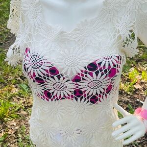 White Crochet Top with Daisy Design 🌼
